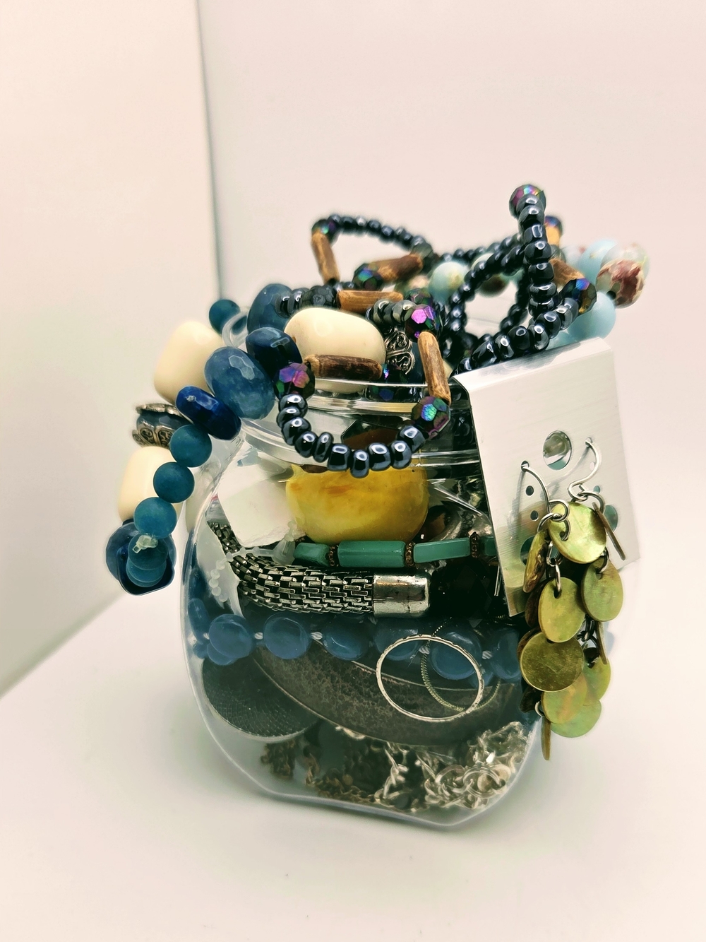 Curated Bohemian Artisan Jewelry Jar - Natural Tones & Mixed Textures